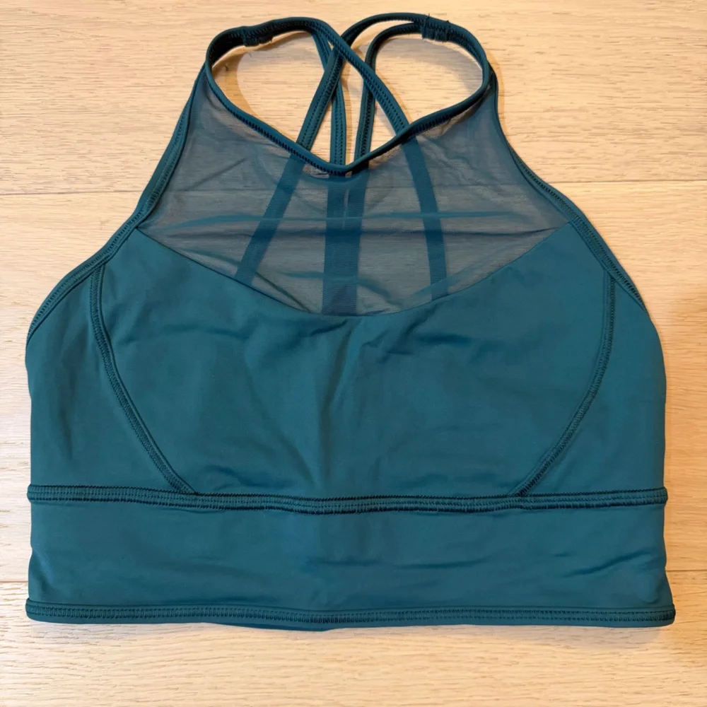 Lululemon Wake & Train Long Line Bra- Color Green Jasper (Size 4)